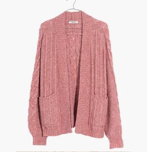 Madewell Bubble Sleeve Cable Knit Cardigan Sweater